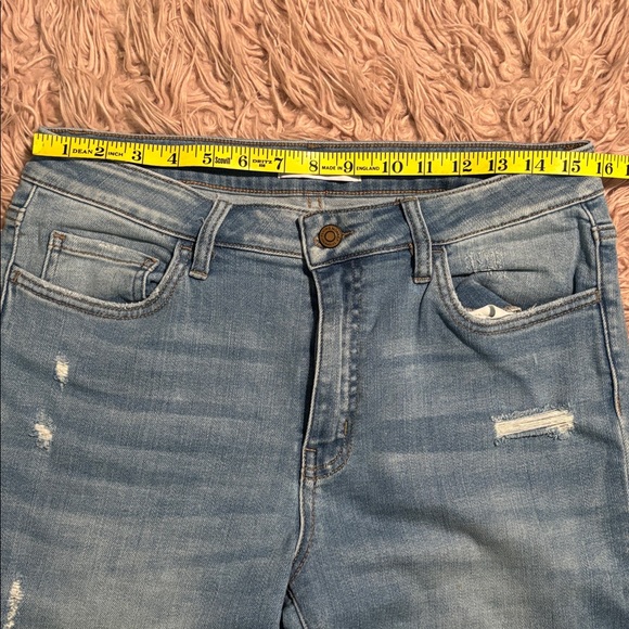 Flying Monkey Crop Kick Flare Distressed Flare Leg Denim With Side Slits - Picture 7 of 10